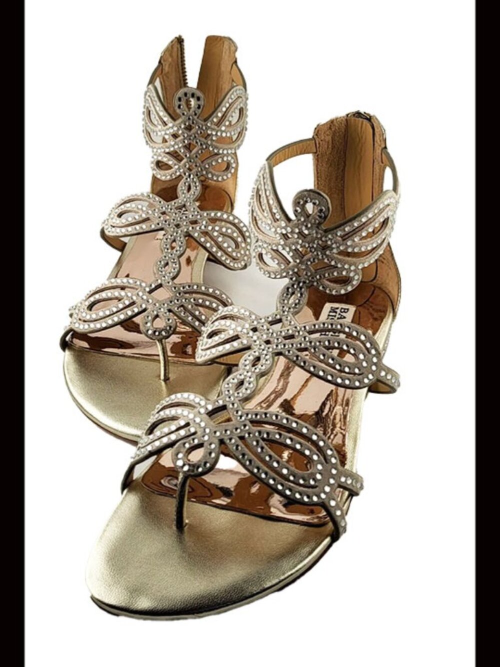 Badgley Mischka Gold Crystal Embellished Strappy Heels